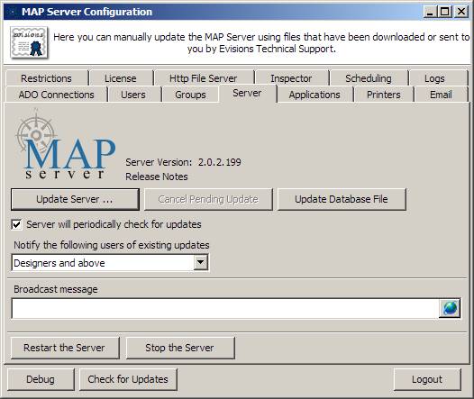 MAP Server Configuration - MAP Server Update