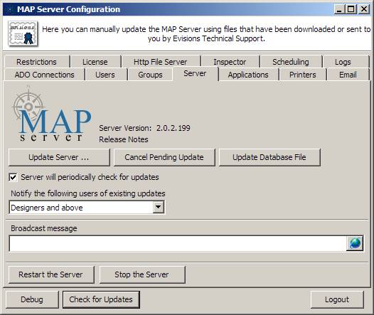 MAP Server Configuration - MAP Server Selecting Update
